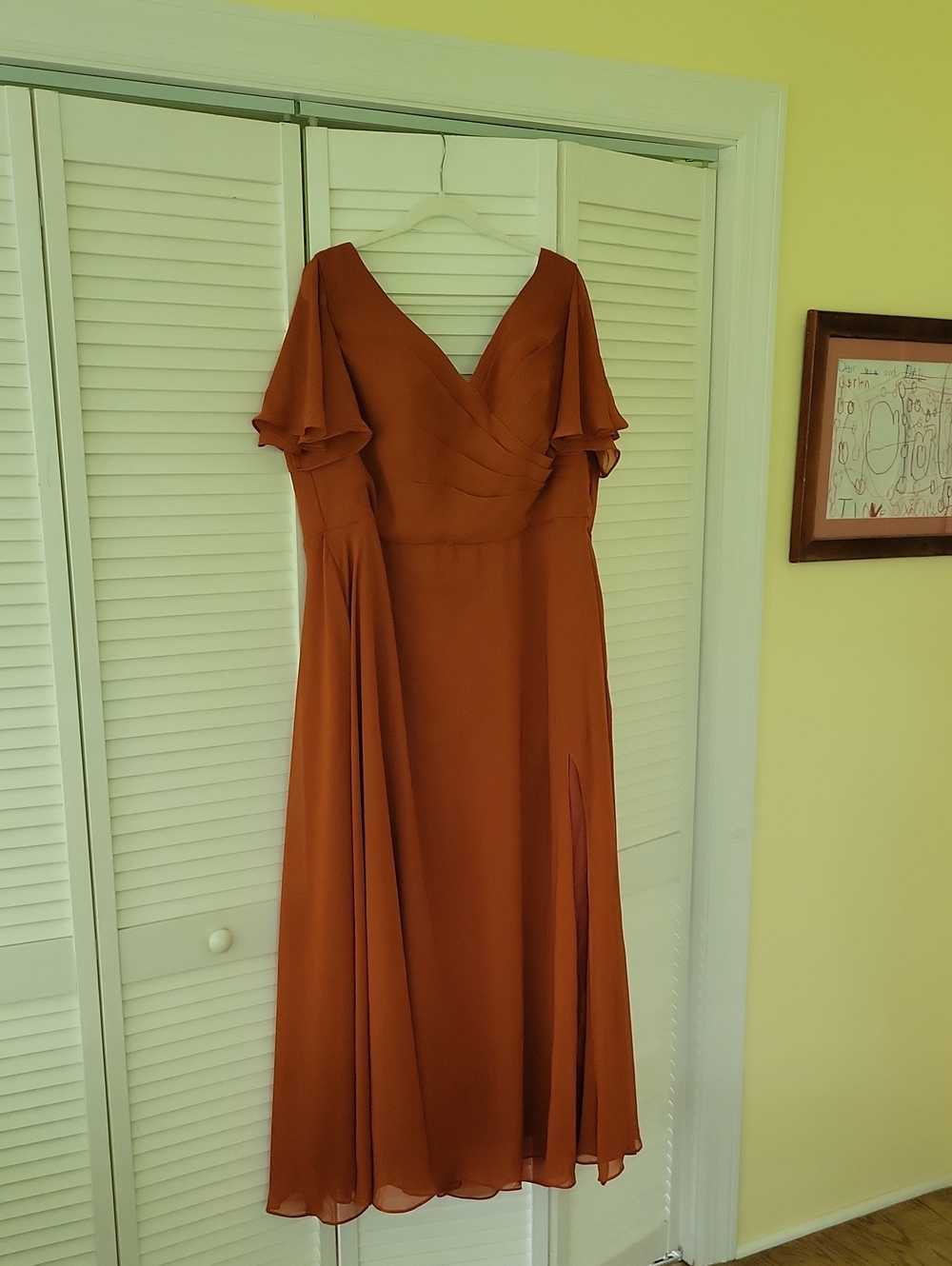 V-Neck Burnt Orange Maxi Dress with Flutter Sleeves